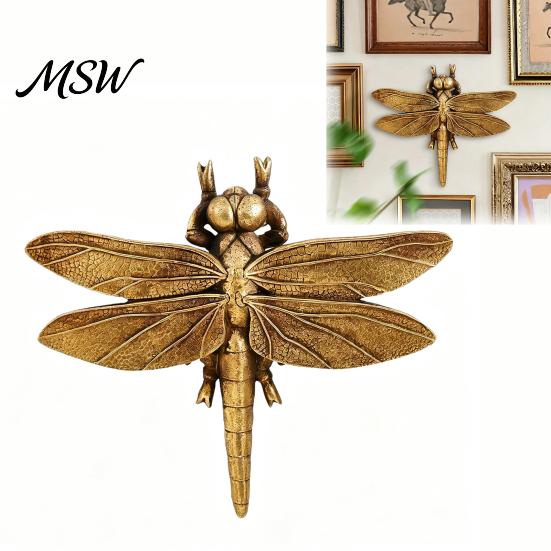 Detailed Resin Insect Gold Dragonfly Wall Art, Vintage Dragon Fly Decor, 3D Mounted Sculpture Artistic Mounts Hanging Decoration for Living