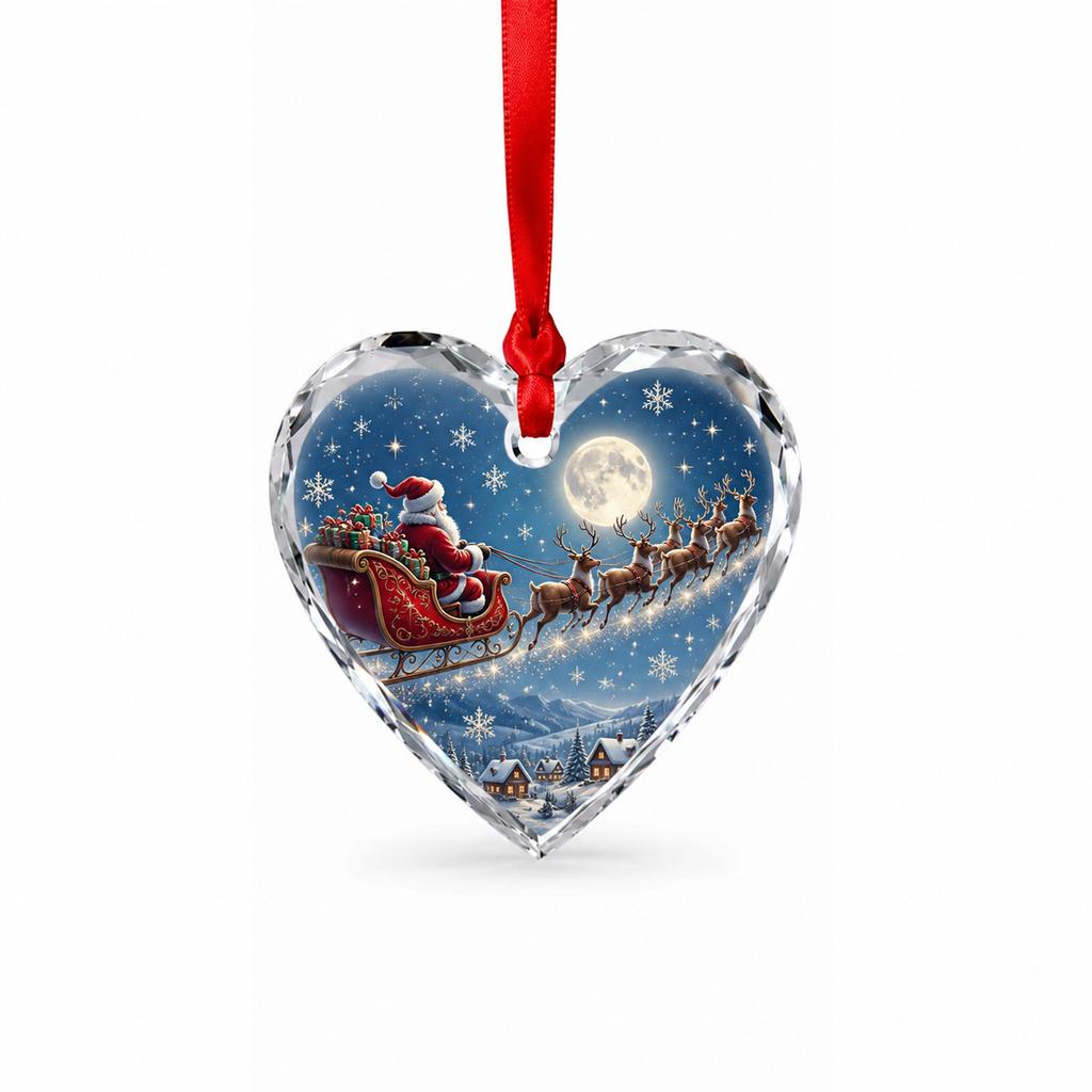 Custom Christmas Crystal Ornament Heart Shaped Hanging Glass Pendant Personalized Holiday Keepsake Gift