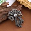 Corsage Ornament Bow Brooch French Style Black Brooch Uniform Fully-rhinestone Pin  Gift