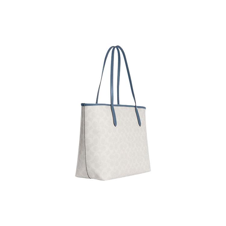 Новая сумка-тоут COACH City из искусственной кожи, сумка для покупок, наплечная сумка, сумочка, большой размер, женская, мелово-белая и индиго, CB869-SVUOB