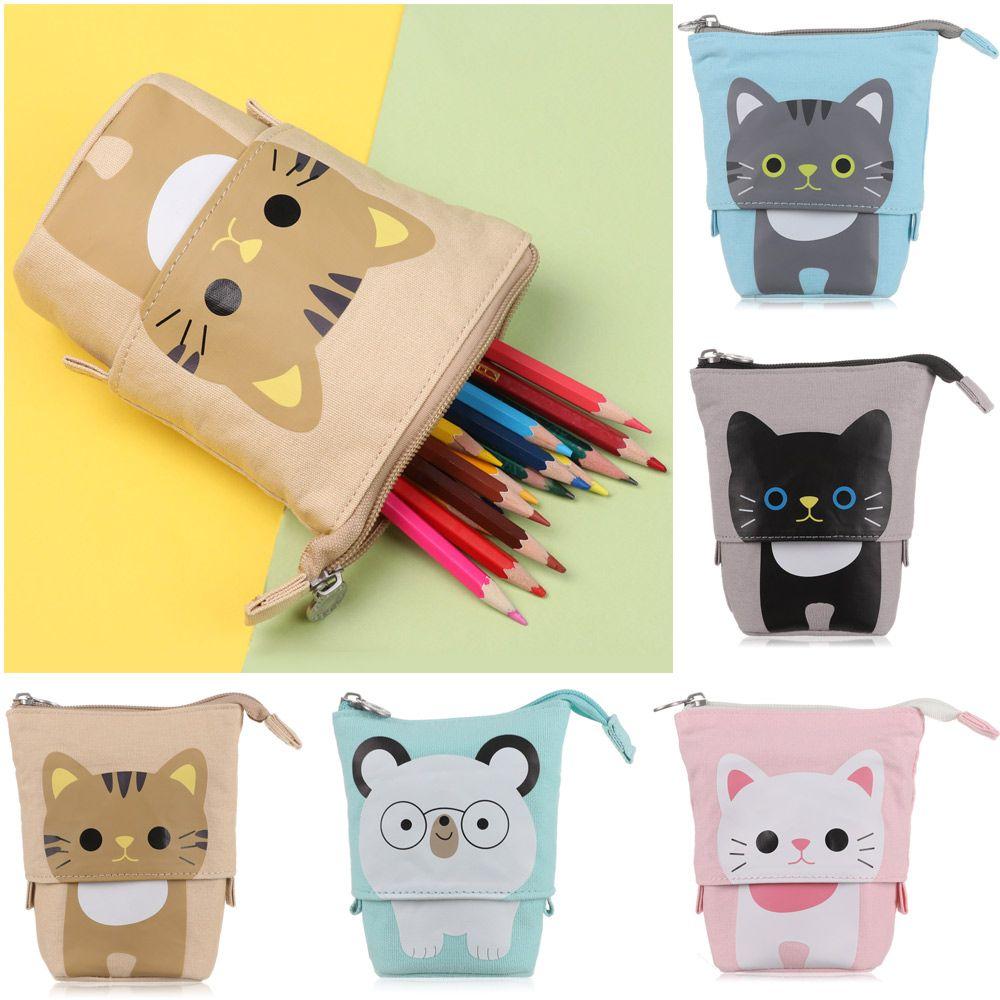New Large Capacity Stationery Zipper Storage Box Cat Pencil Case Flexible Pen Bag Makeup Pouch