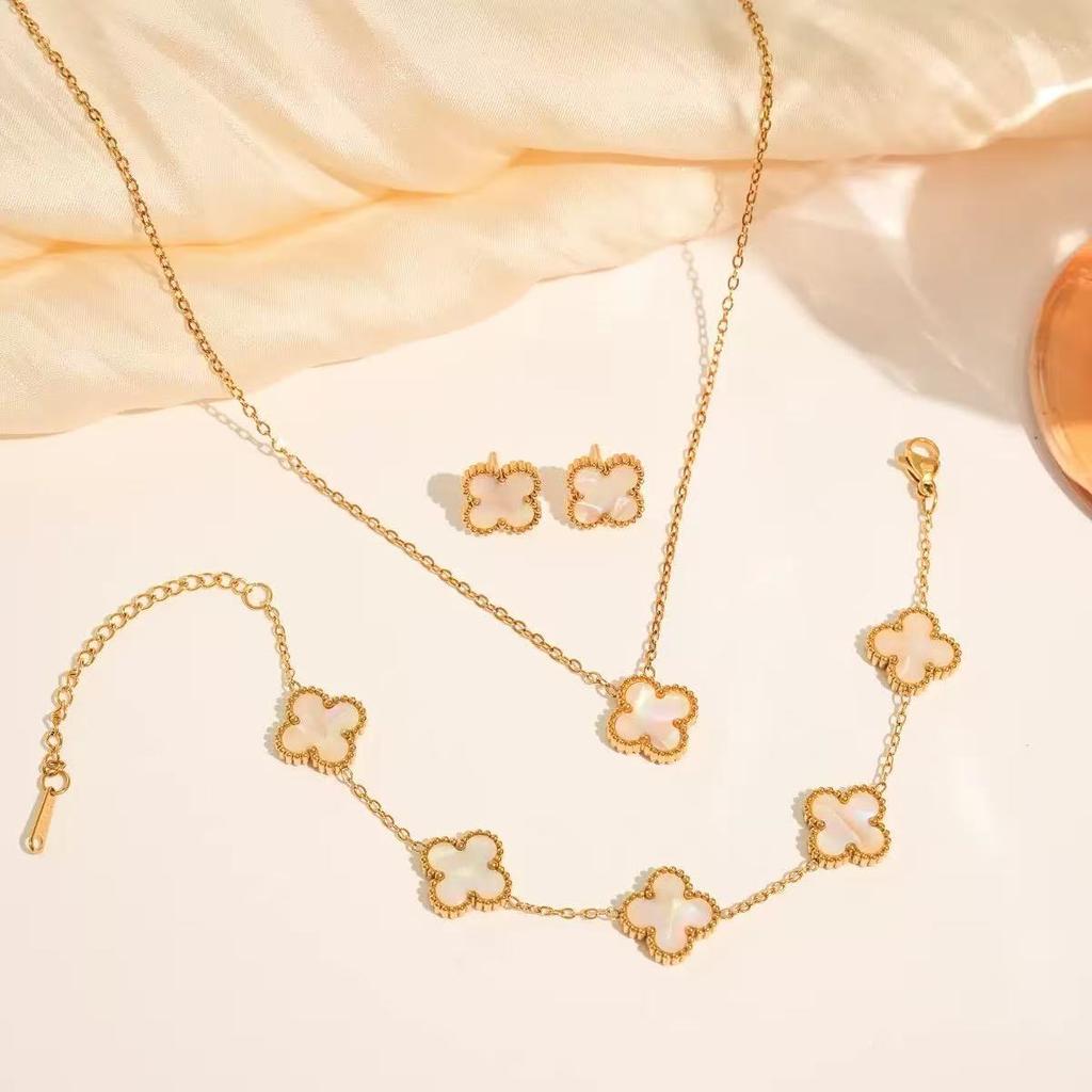 3 модных украшения из титановой стали: ожерелье-клевер, браслет, серьги, роскошный подарок на День святого Валентина, День матери