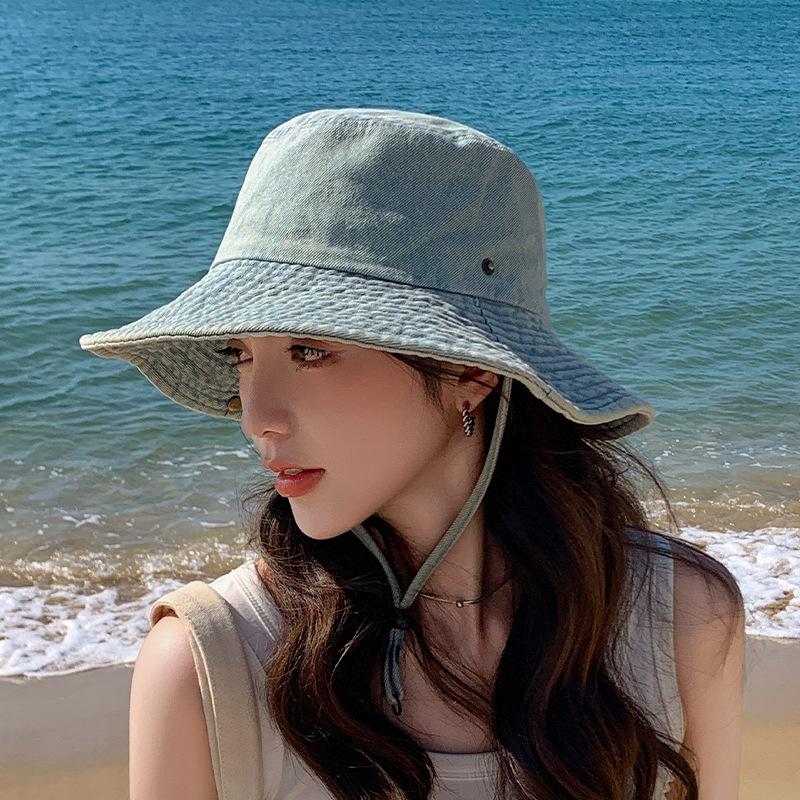 Casual denim bucket hat outdoor camping mountaineering sun hat sun protection fashion versatile big brim women's sun hat
