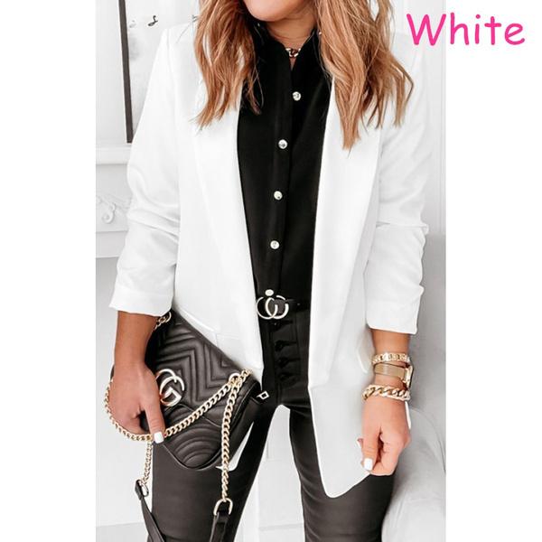 Женский однотонный костюм с длинными рукавами, пиджак, повседневный тонкий повседневный костюм, большие размеры S-3XL