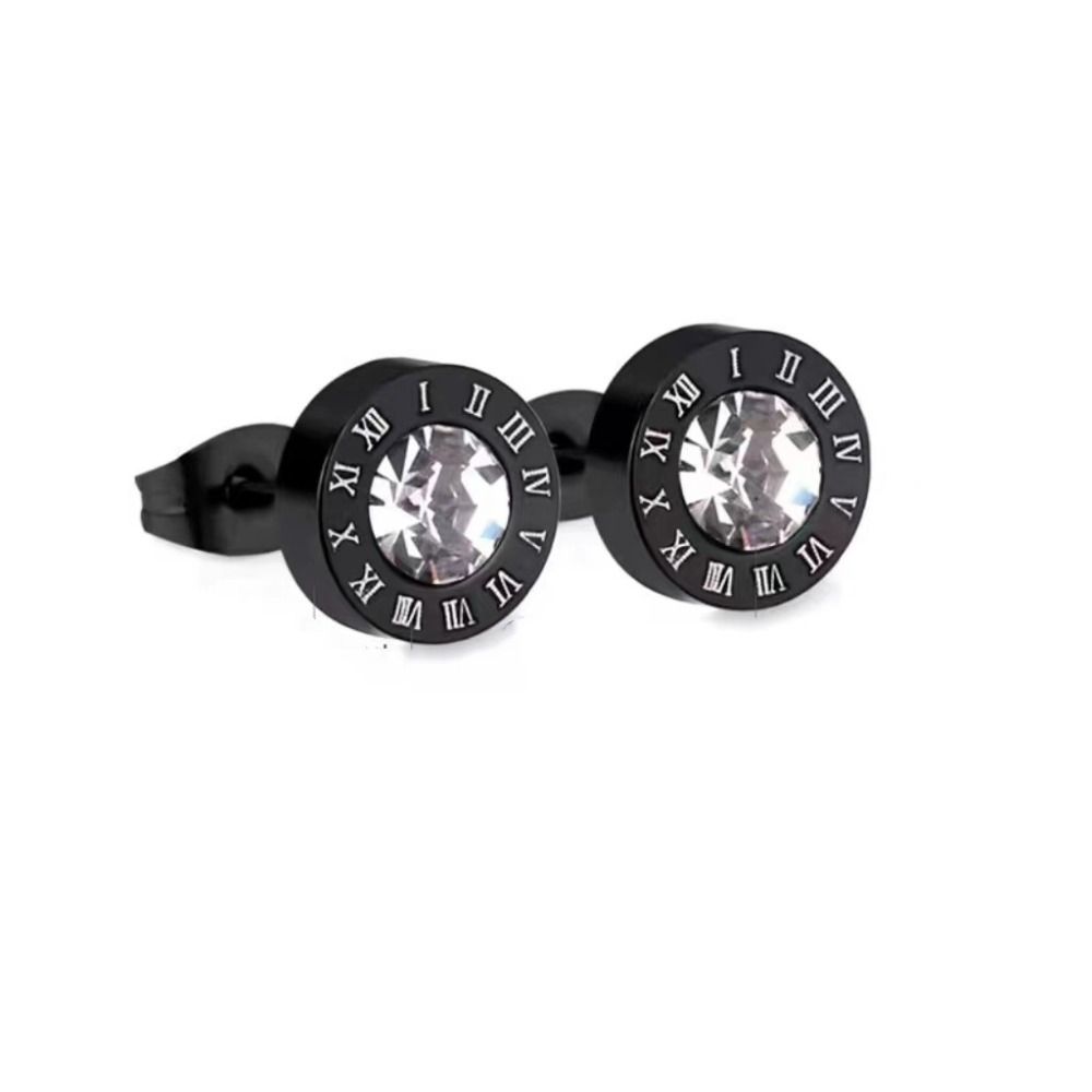 Micro Inlay Rhinestone Roman Numerals Stud Earring Earrings Hip Hop Men Zircon Earrings Korean Style Stainless Steel