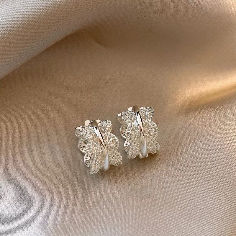 Серебряные ажурные полые серьги-кольца, женские серьги высокого класса, легкая роскошь, уникальные и красивые, подходят для квадратного лица и украшения ушей