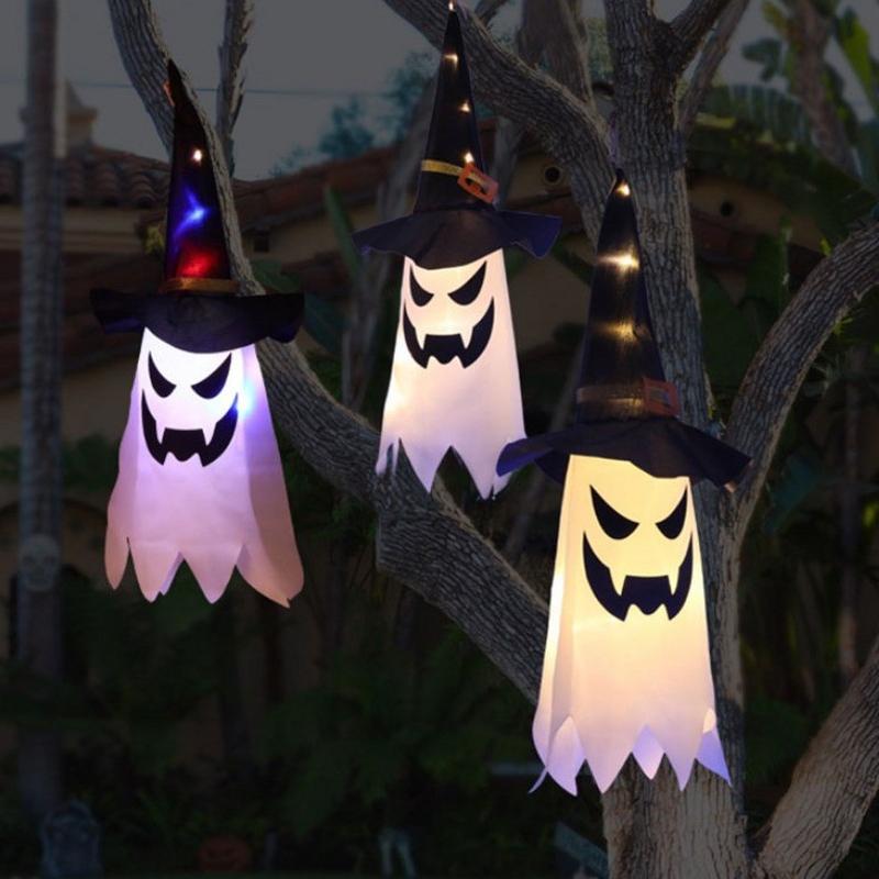 Светодиодная светящаяся шляпа ведьмы на Хэллоуин - подвесная светящаяся шляпа ведьмы с подсветкой. Режимы вспышки для помещения, улицы, двора, дерева, вечеринок, фестивальных принадлежностей, украшения.