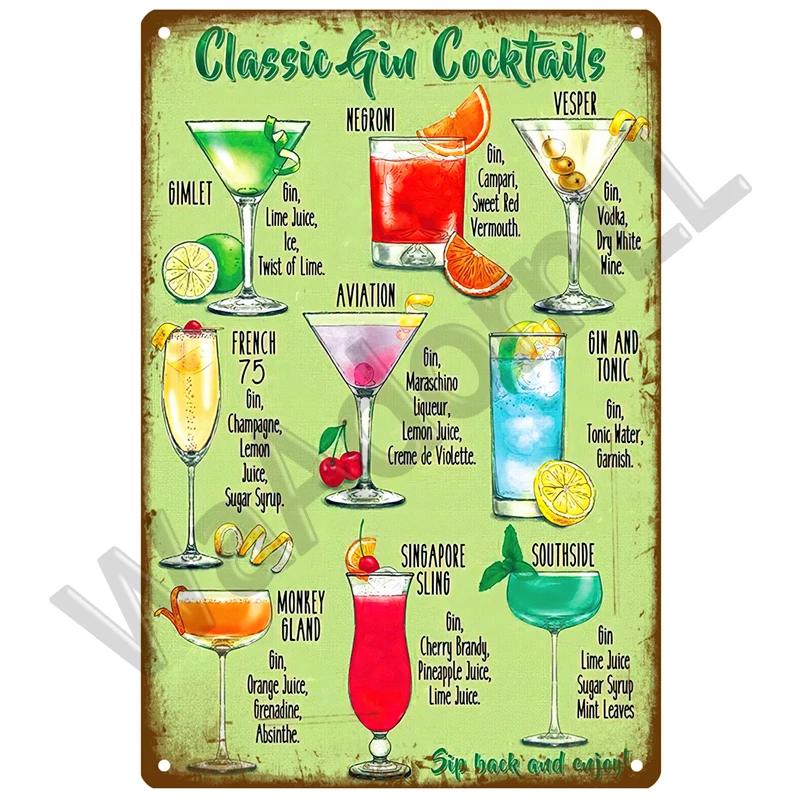 Tin Sign Decor Cocktail Metal Sign Plaque Metal Plate Vintage Iron Poster Wall Art Painting For Pub Club Man Cave Bar Decoration