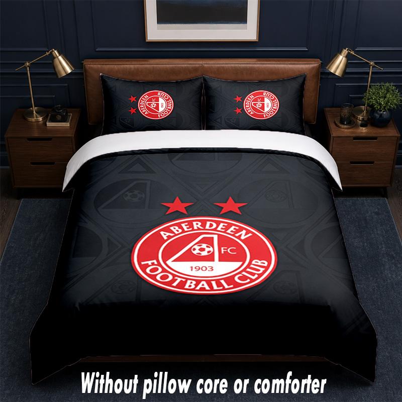 Aberdeen FC Design Bed Bedding Set 1 Duvet Cover + 2 Pillowcases Soft Breathable Household Bed Linens