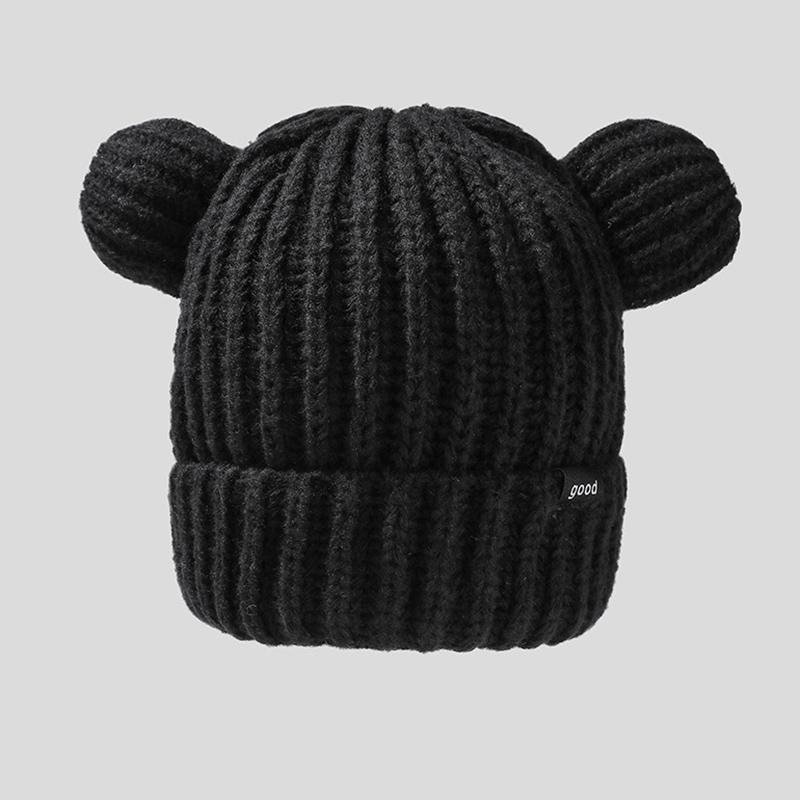 Y2K Медвежьи ушки утолщенные шапки женские мягкие плюшевые защитные уши симпатичные вязаные корейские шерстяные шапки крутые шапочки ручной работы для девочек