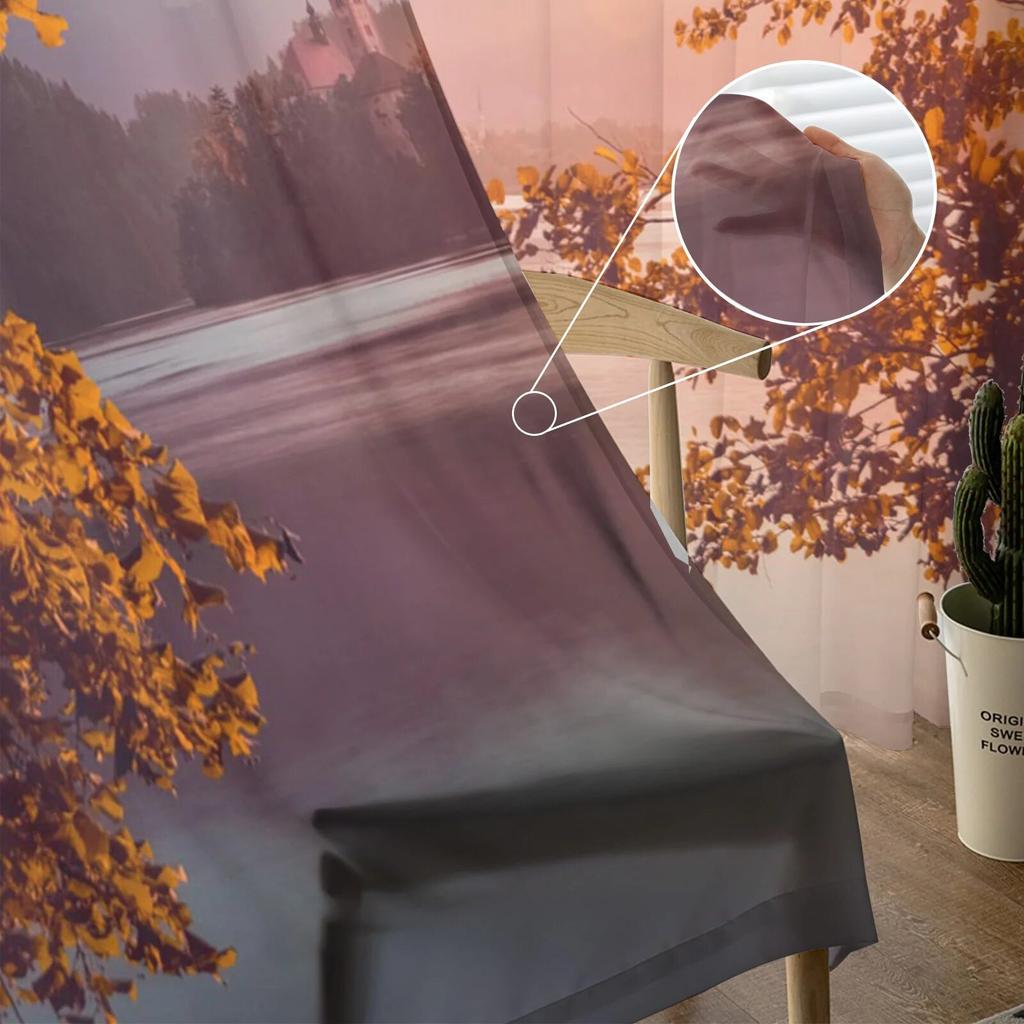 Castle Mountain Leaves Sky Tulle Curtains Balcony Room Fashion Printed Sheer Curtain Living Room Window Modern Decor