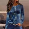 Women's T-shirt 3D Geometric Plaid Print Fashion Long Sleeve Round Neck Regular Tops Holiday Weekend Spring and Autumn