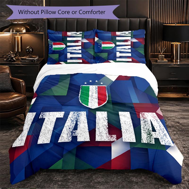 Italy Football Pattern 3 Pieces Bedding Set Soft Microfiber Duvet Cover with Pillow Cases for Bedroom