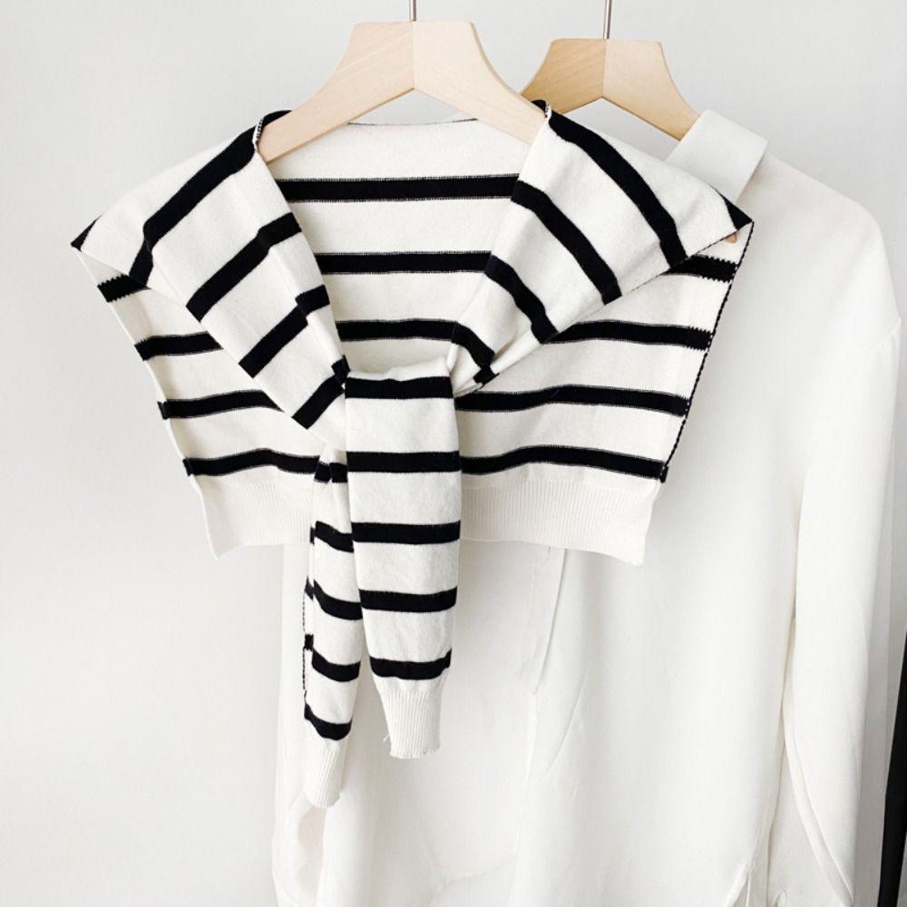Wraps Stripe Scarf Cloak Fake Collar Wraps Simple Knitted Shawl Blouse