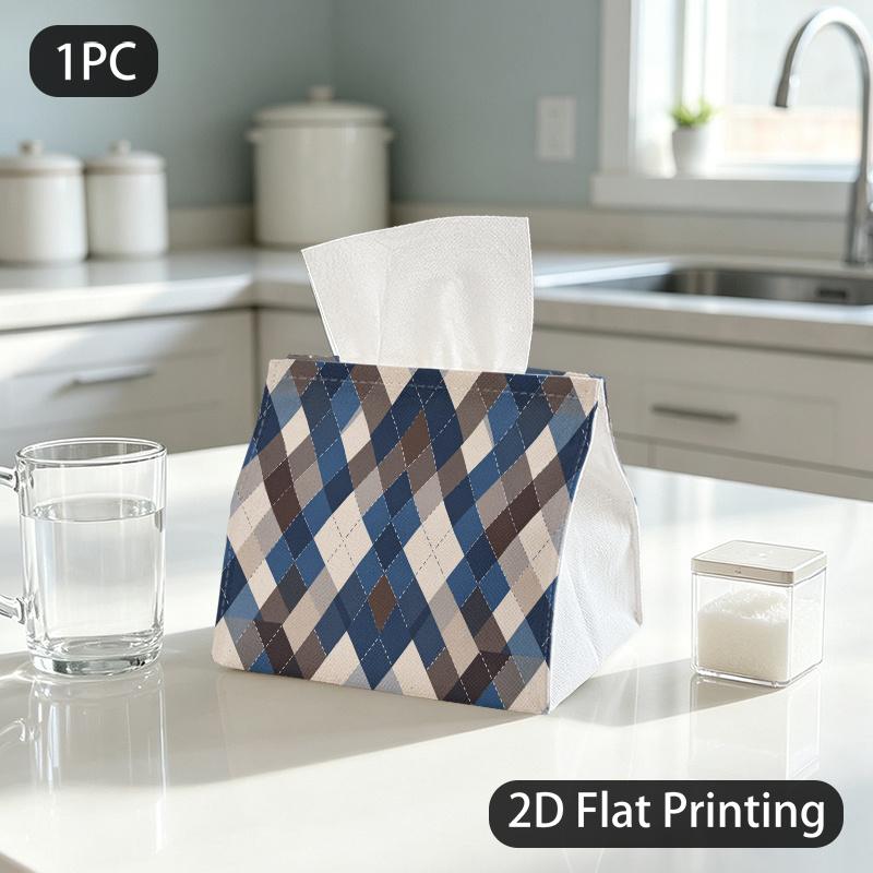 1pc Tissue Box, Argyle Style Diamond Elegant Pattern, 2D Flat Printing, Multi-Use, Easy to Carry, Tissue Bag, for Restaurant