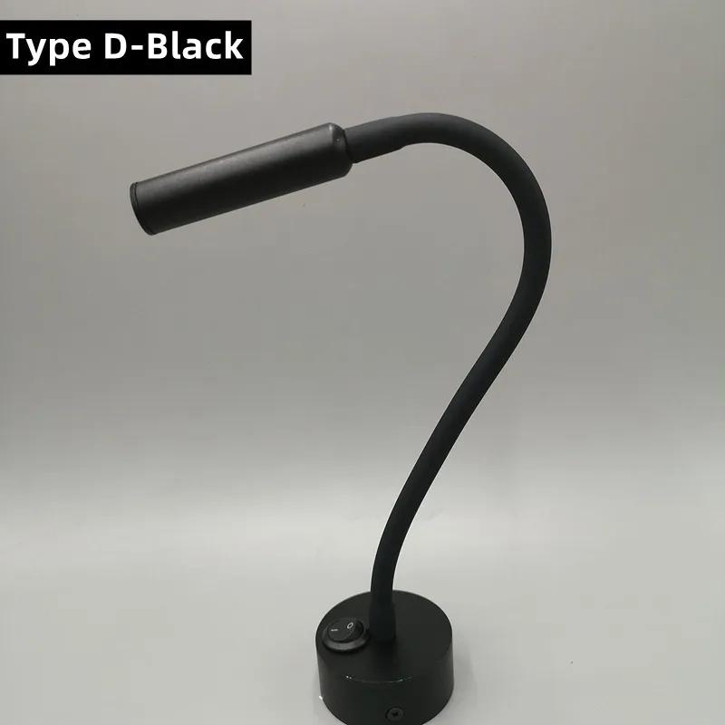 Регулируемая светодиодная настенная лампа для чтения 3 Вт, гибкий шланг, прикроватный настенный светильник для спальни, кабинета, настенный светильник с выключателем, настольная лампа