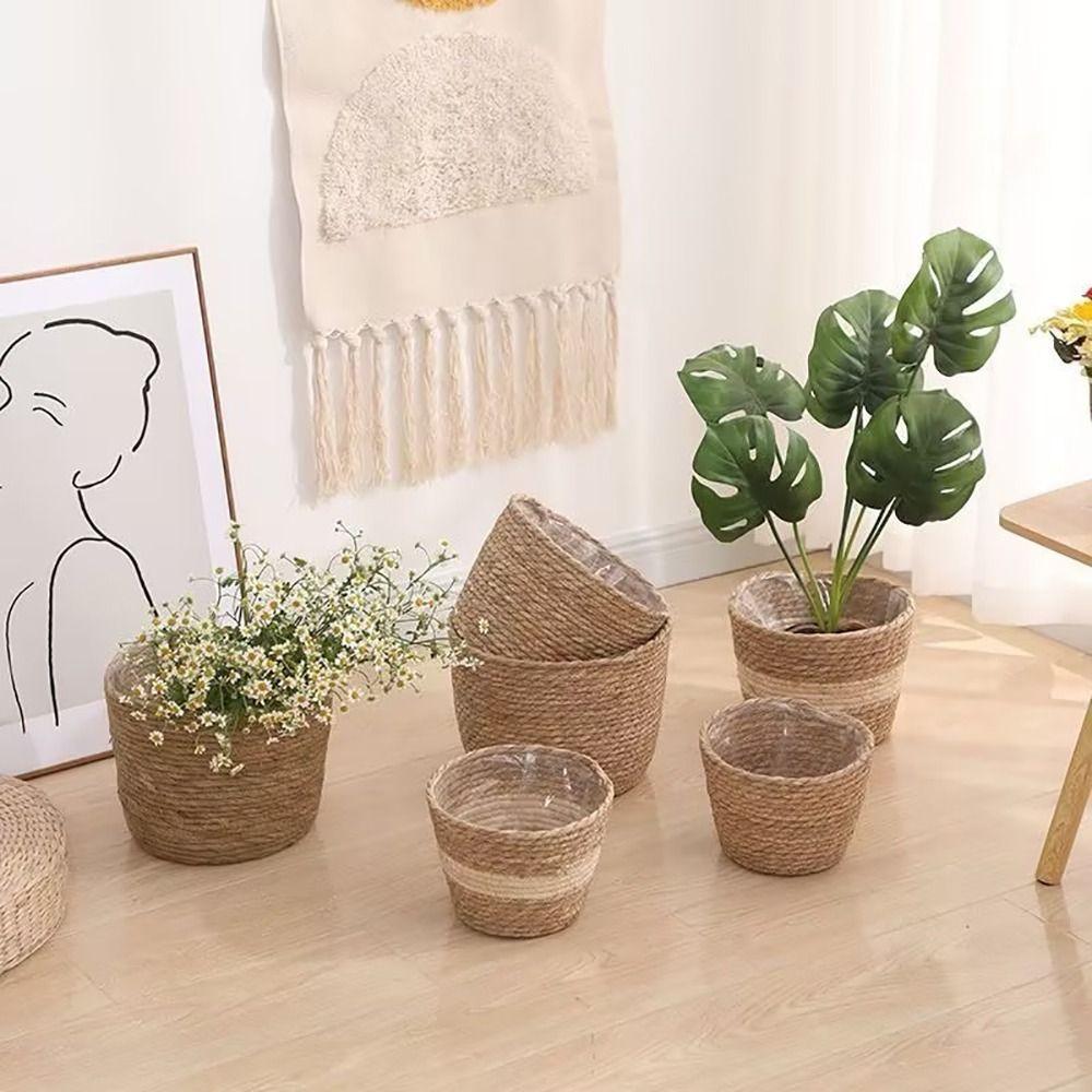 1 шт. Корзина для растений, цветочный горшок, корзина из ротанговой соломы, плетеная корзина для растений, плетеный цветочный горшок из травы