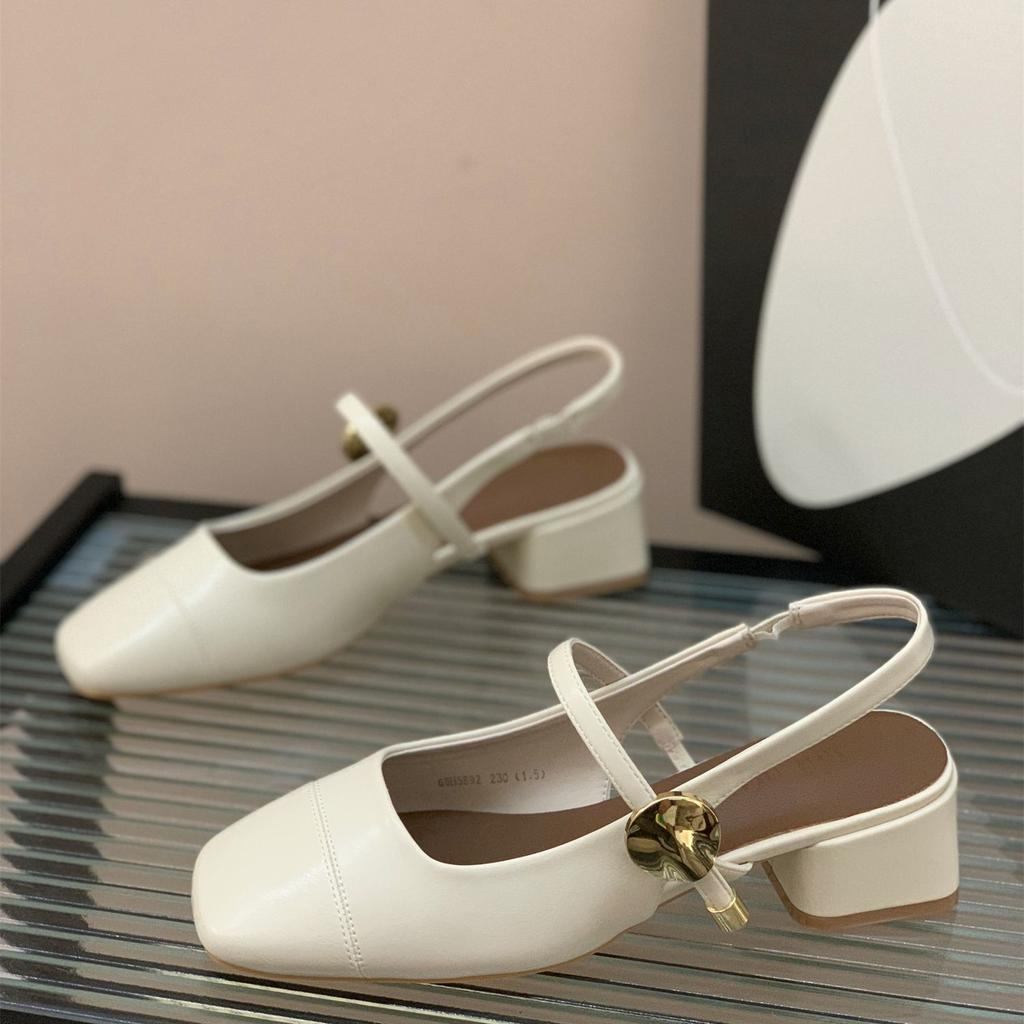 Thick Heel Square Head Silver Mary Jane Shoes Women'S Bag Head Sandals Summer Fairy Style Temperament Empty Single Shoes