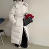 Высококачественная белая утиная пуховая куртка длинная женская зимняя 2024 года утолщенная модная талия и тонкое нишевое пальто до колена