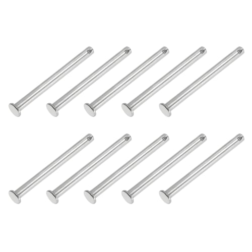 PATIKIL Clevis Pins, 10pcs, 6mm X 70mm, Single Hole, 304 Stainless Steel, Flat Head Pins for Machines, Furniture, and Lawn Mowers, Silver
