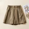 Summer Women Wide Leg Shorts Casual Short Pants  Vintage Style Solid Color Loose Comfortable Female Cotton Linen Shorts