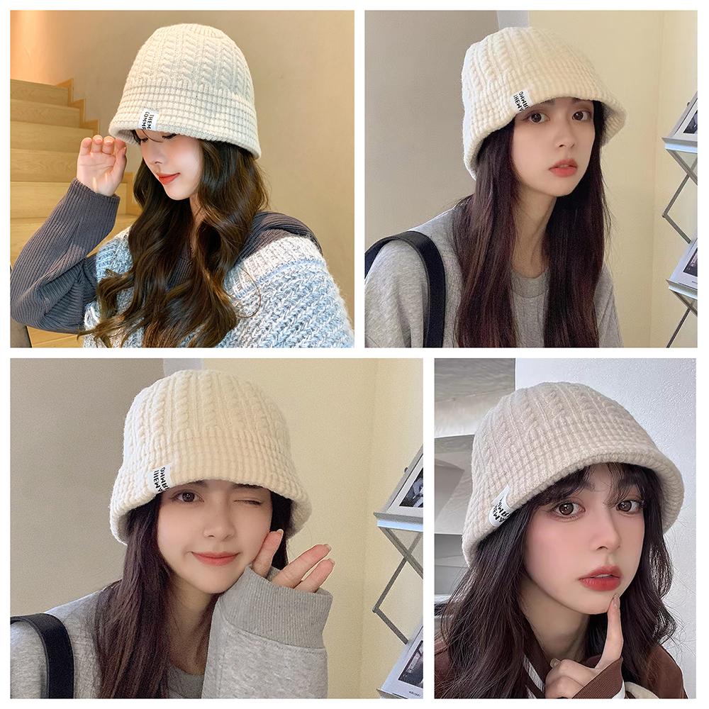 Ladies Cable Knit Bucket Hat, Sweet Versatile Knit Basin Hat, Winter Ear Protection Warm Hat, Fashion Label Decor Fisherman Cap