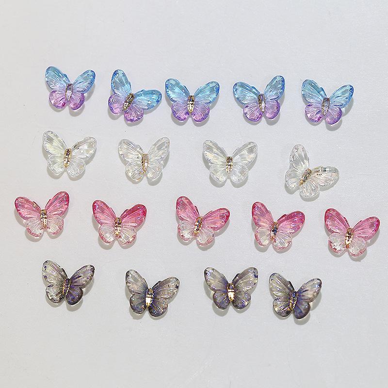 100pcs/Bag Mixed Butterfly Nail Art Charms Sparkle Butterfly Resin Designs Manicure Jewelry Aurora Elf Butterfly Nail Supplies