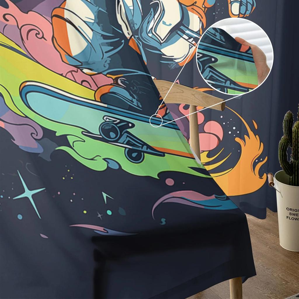 Sporty Astronaut Skateboard Sheer Curtains For Living Room Kitchen Window Curtains Bedroom Tulle Voile Curtains