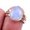 Natural Rainbow Moonstone Gemstone 925 Solid Silver Two Tone Ring Size 7US W8g35