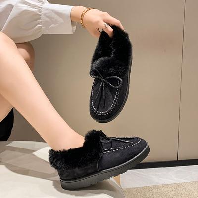 Модные однотонные меховые женские туфли, женские зимние хлопковые туфли, плюшевые теплые зимние сапоги, женские повседневные короткие сапоги на плоской подошве