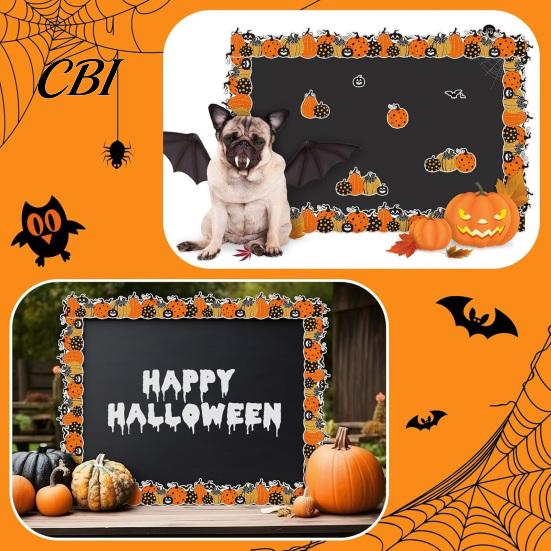 Indoor Home Decorations Halloween Stickers with Pumpkin And Bat Prints, Durable Coated Seasonal Atmosphere Enhancers Paper Decals, Stylish Frame