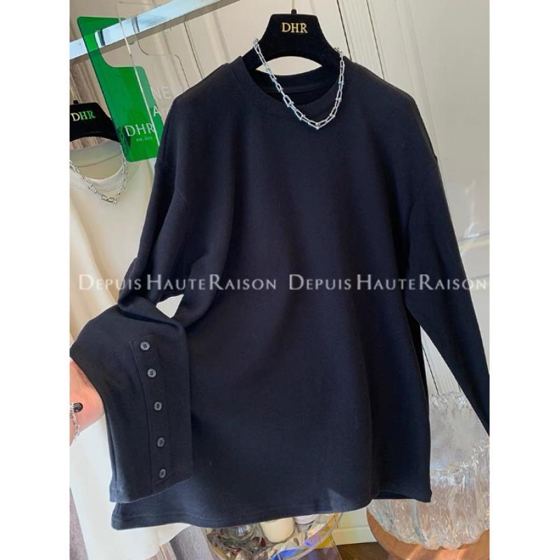Womens Long Sleeve Crew Neck T-Shirt Soft Thermal Base Layer Loose Fit Casual Winter Top Apricot Dark Gray Black