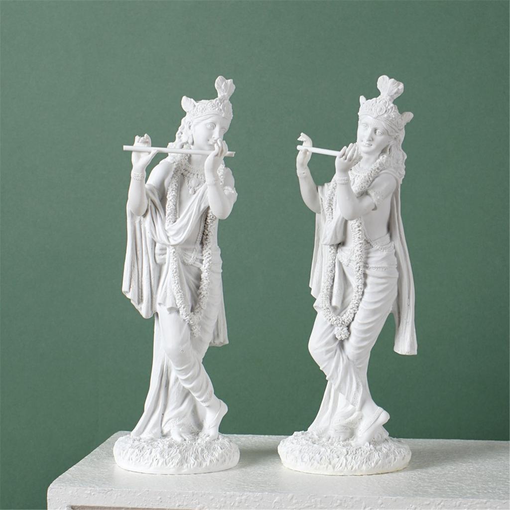 Элегантная белая мраморная отделка Скульптура Кришны 10 дюймов Индуистский Бог любви Коллекционная статуэтка Статуэтка Украшение Домашний декор