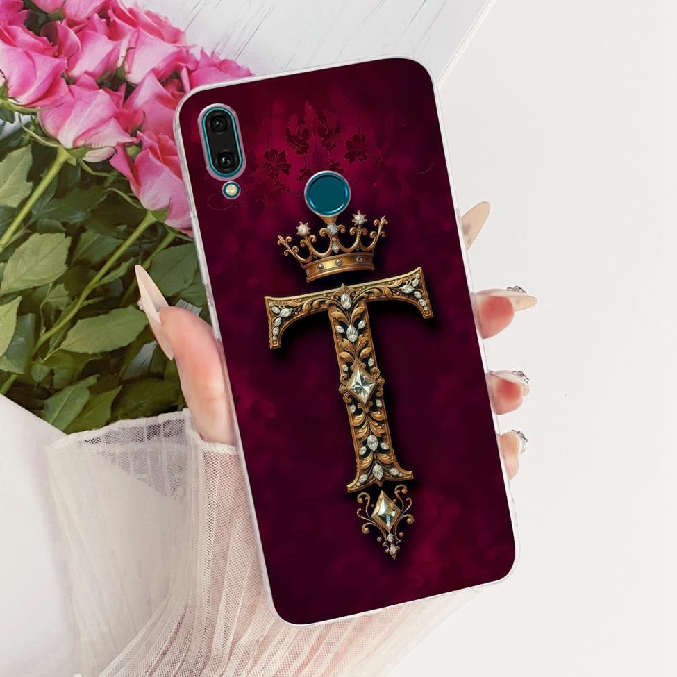Прозрачный чехол для Huawei Y9 2019, роскошная корона, буквы от A до Z, 2D-рисунок, мягкий корпус для Huawei Y9 2019 JKM-LX1 JKM-LX2 JKM-LX3