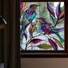 Retro Stained Hummingbird Window Glass Electrostatic Stickers Stained Glass Window Film Decorative Leaves Bird Window Cling Glass Window Sticker