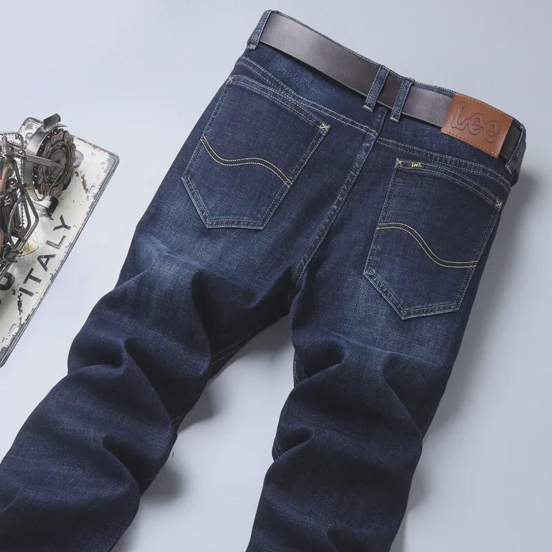 Мужские толстые эластичные прямые джинсы Lee на осень/зиму — повседневный облегающий крой для среднего возраста в деловом стиле