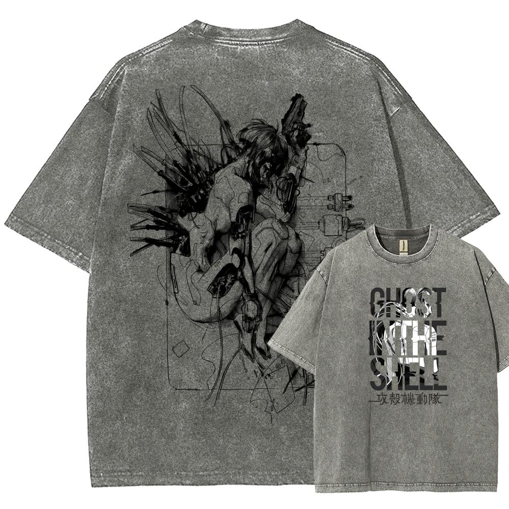 Ghost in the Shell Washed Tshirt NewModel Anime Lover Tshirt Oversized Year round clothing Unisex Streetwear Yk Short Sleeves