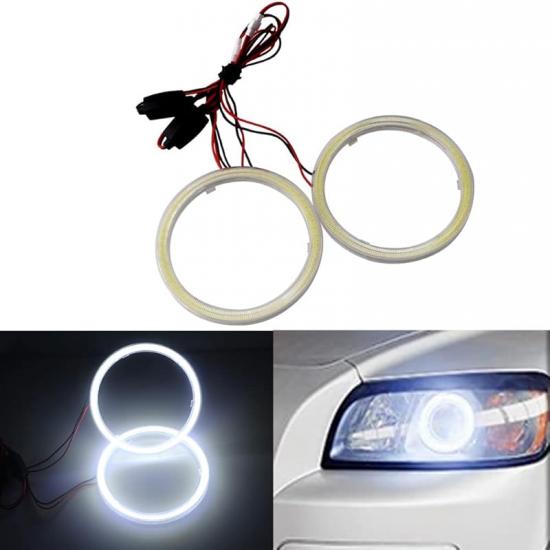 2 Pcs White 80MM Car Angel Eyes Halo Rings COB Light Circle Ring LED Fog Light Bulbs DRL Lamp with Plastic Cover 12V 24V