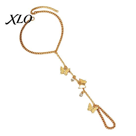 Party Jewelry for Ladies Golden Hand Chain Bracelet Women, Metal Butterfly Tassel Chic Accessory with Finger Ring, Harness Adjustable