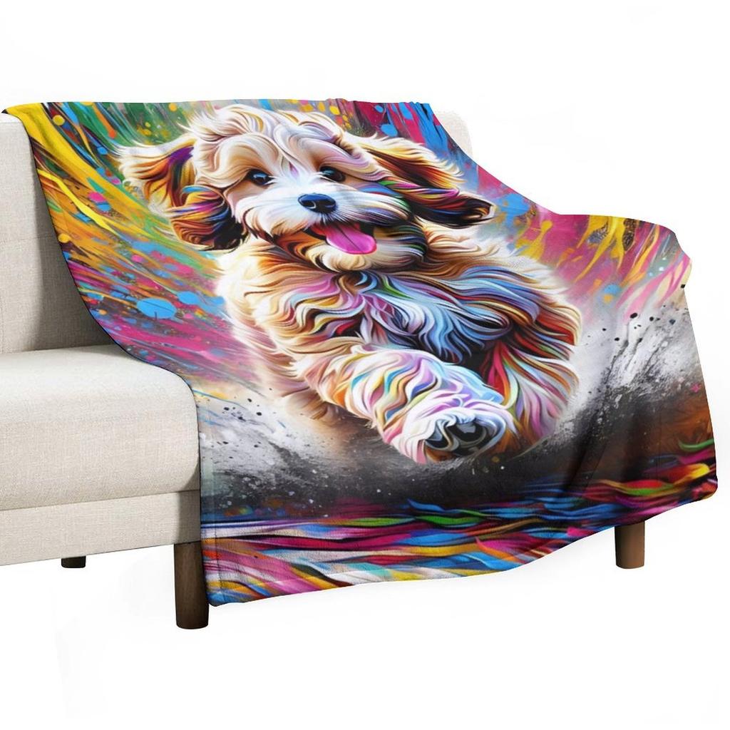 Cavapoo Dog Portrait Acrylic Art Print Pet Portrait Gifts for Dog Lovers Throw Blanket Loose Summer Decoratives Hair Blankets