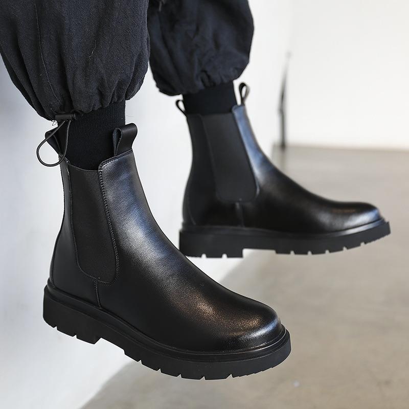 FashionBritish Soft Leather Slip-on Men's Chelsea Boots New Soft-soled Autumn Winter Designer Shoe Fashion Black Casual Ankle Boots Men