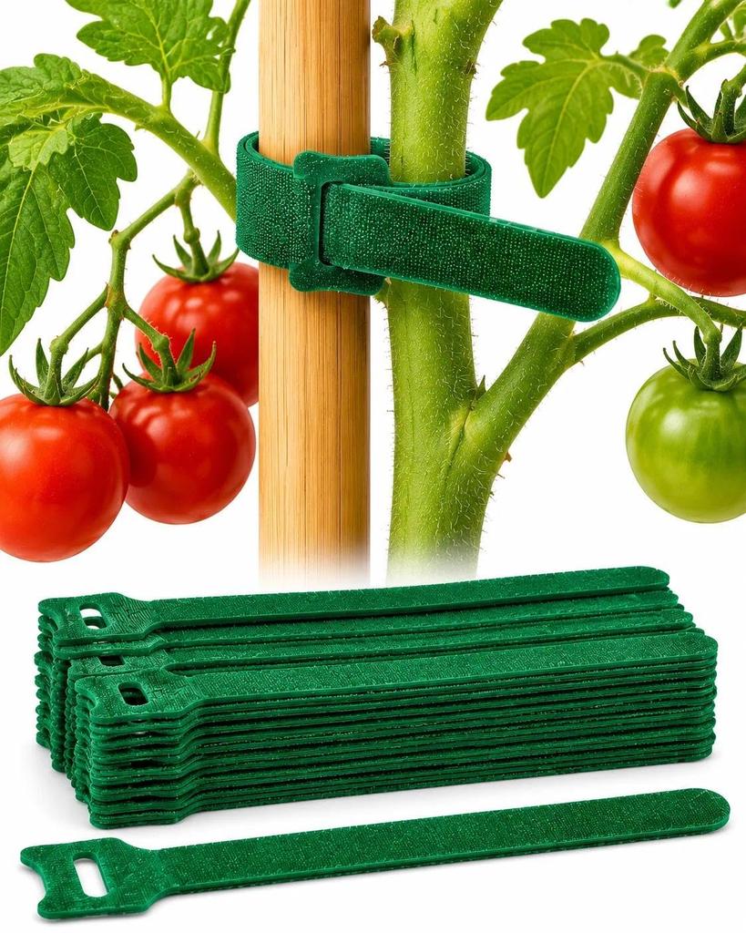 100PCS Garden Plant Ties with Hook & Loop - Reusable Adjustable Nylon Straps for Vines, Tomatoes, Stems, and Plant Support, Secure Non-Slip Fastening