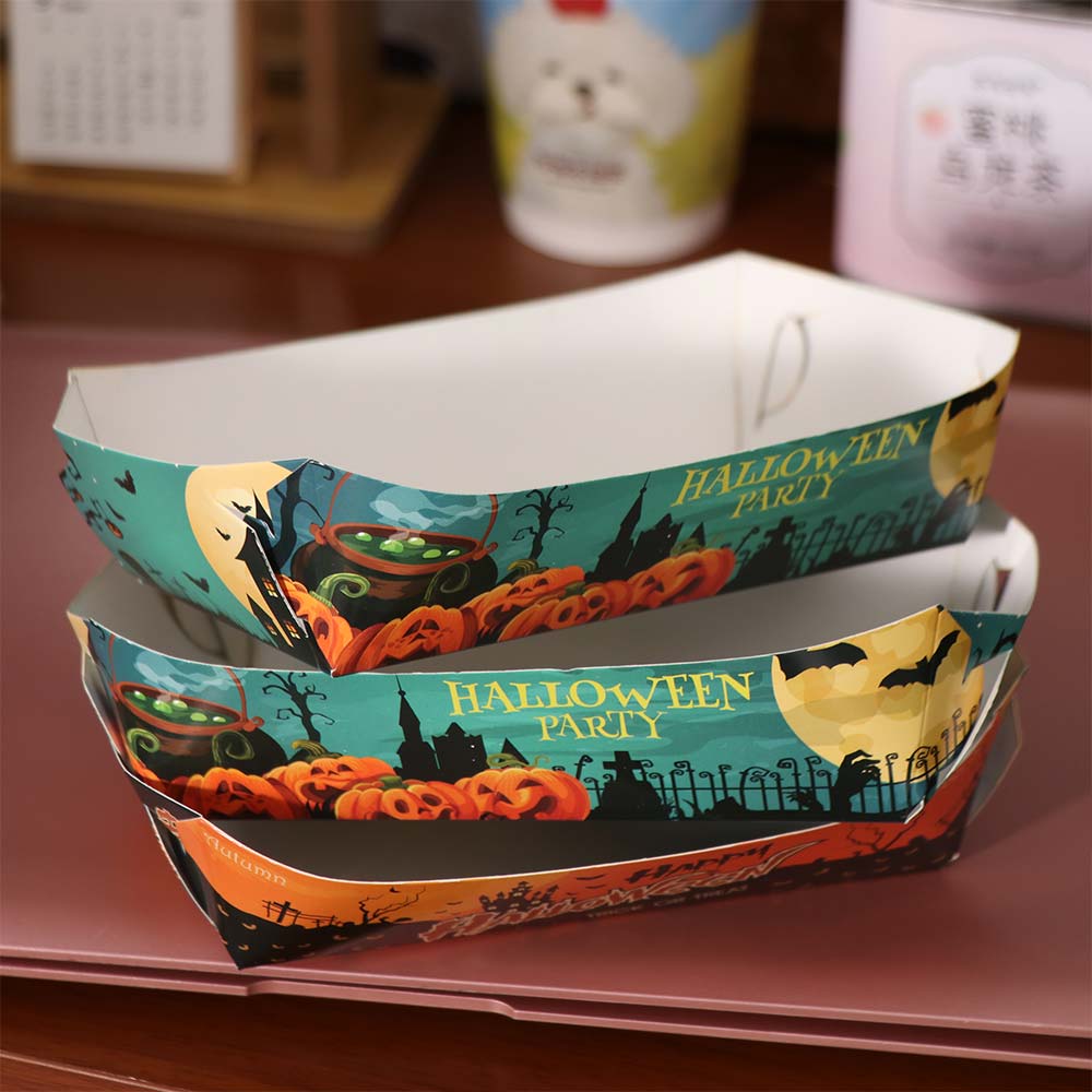 12pcs Sturdy Halloween Party Tray Rectangular Snack Paper Boxes Cookie Tray Halloween Party