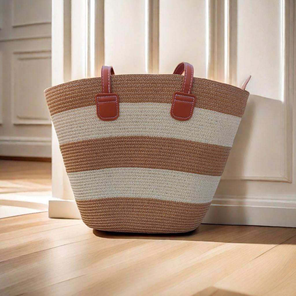 Большая женская соломенная пляжная сумка-тоут - летняя сумка, сумка на плечо с видом на море, в стиле корзины для овощей
