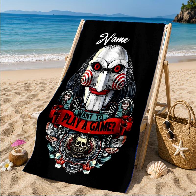 Custom Name Horror Holiday Mashup Beach Towel Microfiber Beach Towel, Lightweight and Quick-Dry, for Summer Travel, Swimming Pool Gift