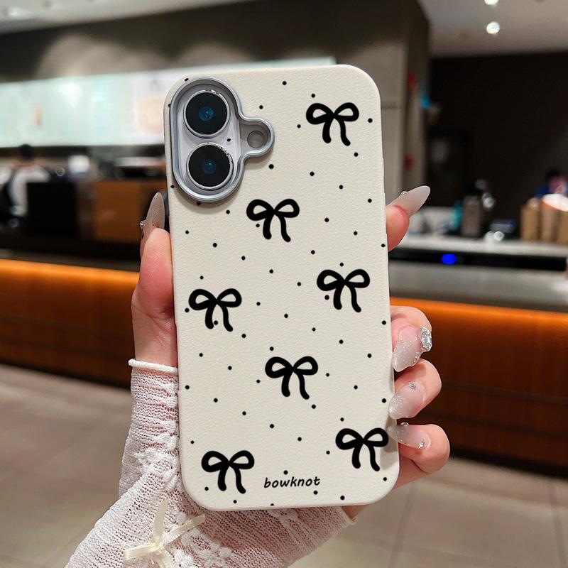 Чехол для телефона с текстурой кожи и бантом для iPhone 16 Pro 15 14 Plus 13 12 Pro Max 11, противоударный, мягкий, из ТПУ, тонкий, матовый чехол