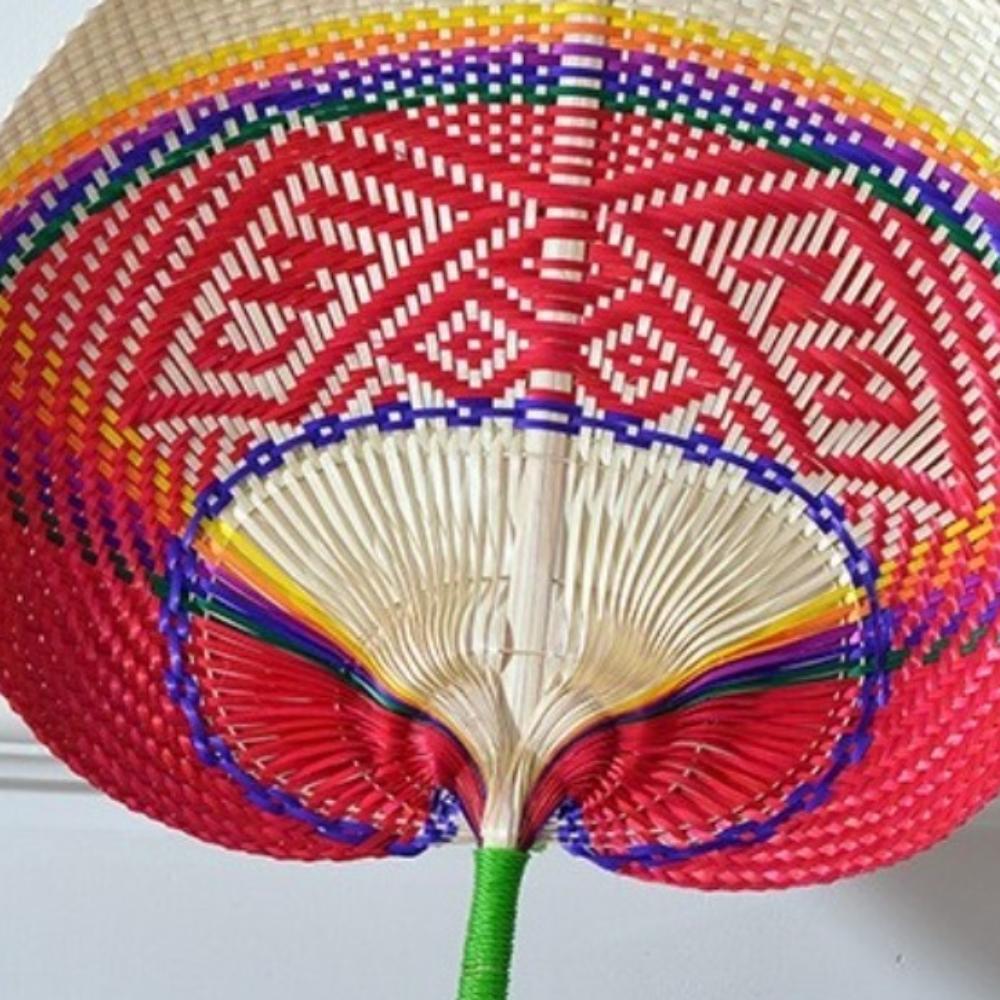 Bamboo Palm Leaf Fan Handmade Colorful Bamboo Fan Photography Props Hand-woven Fan Summer