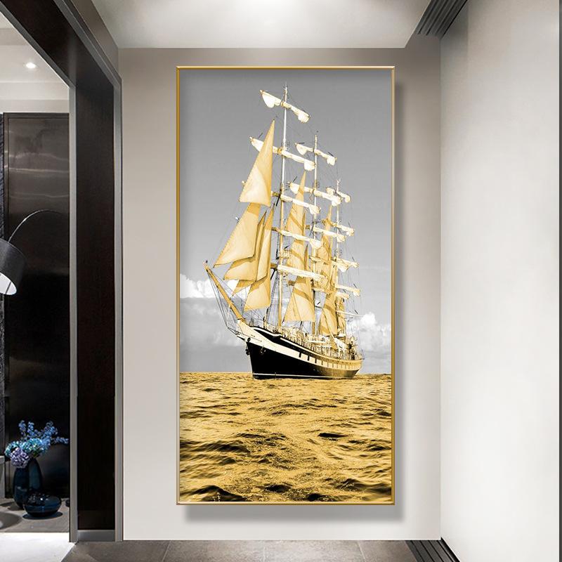 Золотая лодка корабль холст картина Lucky Stone Zen плакаты пейзаж настенные художественные картины для гостиной крыльцо Декор