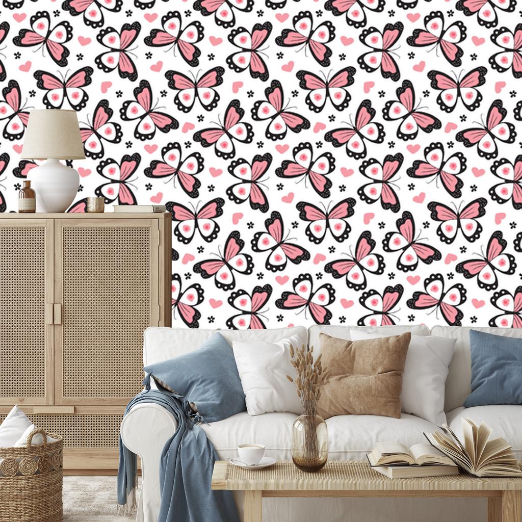 Butterflies, hearts and flowers wallpaper for living room and bedroom 50x1000