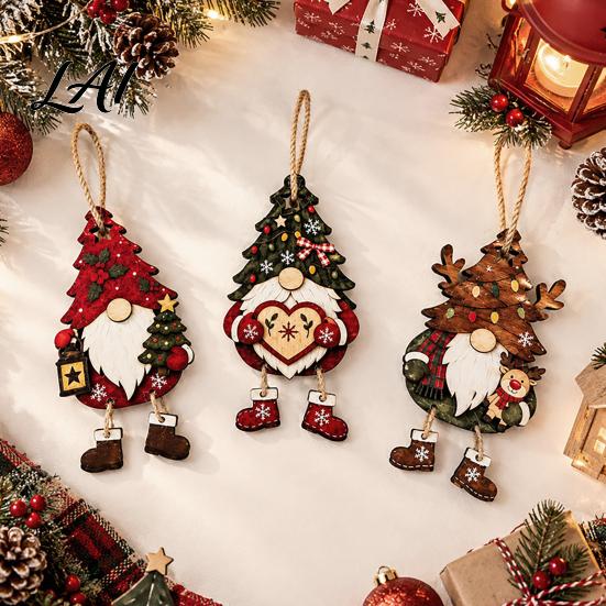 Lightweight Wooden Craft 3Pcs/Set Christmas Gnome Hanging Ornaments with Dangling Legs Wall Decoration Tree Hat Decorations for Holiday Decor